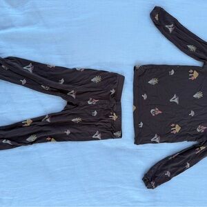 Brown Mushroom Floral Pajama Set